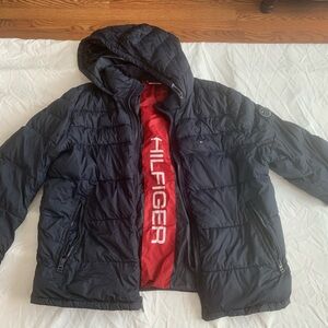 Tommy Hilfiger Gray Puffer Jacket with Red Lining